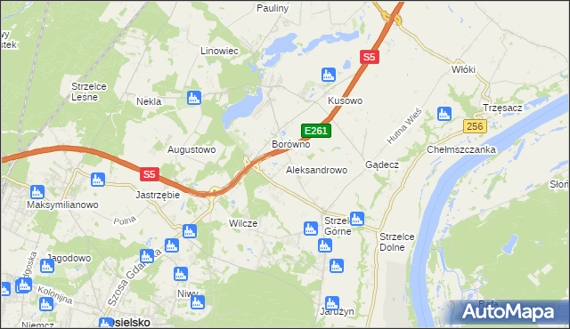 mapa Aleksandrowo gmina Dobrcz, Aleksandrowo gmina Dobrcz na mapie Targeo