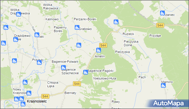 mapa Amelin gmina Krasnosielc, Amelin gmina Krasnosielc na mapie Targeo