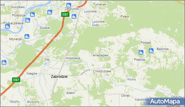 mapa Anastazew gmina Zabrodzie, Anastazew gmina Zabrodzie na mapie Targeo