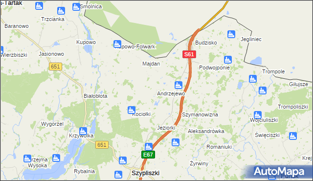 mapa Andrzejewo gmina Szypliszki, Andrzejewo gmina Szypliszki na mapie Targeo