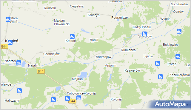 mapa Andrzejów gmina Kamień, Andrzejów gmina Kamień na mapie Targeo