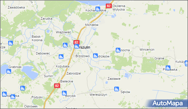 mapa Andrzejów gmina Urszulin, Andrzejów gmina Urszulin na mapie Targeo