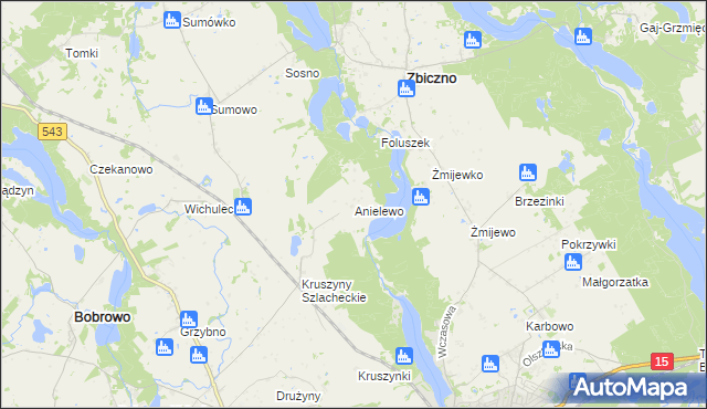 mapa Anielewo gmina Bobrowo, Anielewo gmina Bobrowo na mapie Targeo