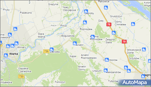 mapa Anielin gmina Magnuszew, Anielin gmina Magnuszew na mapie Targeo