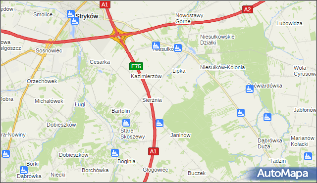 mapa Anielin gmina Stryków, Anielin gmina Stryków na mapie Targeo