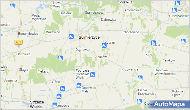 mapa Anielów gmina Sulmierzyce, Anielów gmina Sulmierzyce na mapie Targeo