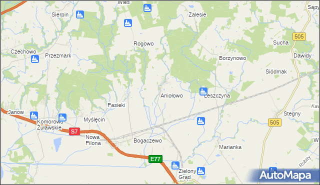 mapa Aniołowo gmina Pasłęk, Aniołowo gmina Pasłęk na mapie Targeo