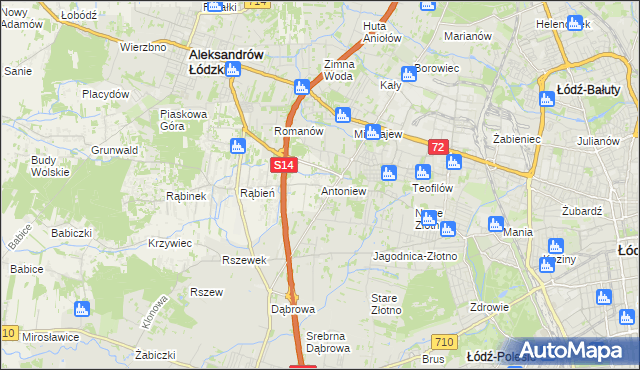 mapa Antoniew gmina Aleksandrów Łódzki, Antoniew gmina Aleksandrów Łódzki na mapie Targeo