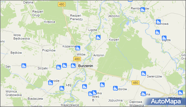 mapa Antonin gmina Burzenin, Antonin gmina Burzenin na mapie Targeo