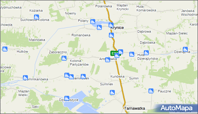 mapa Antoniówka gmina Krynice, Antoniówka gmina Krynice na mapie Targeo
