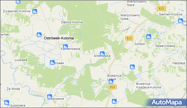 mapa Antoniówka gmina Ostrówek, Antoniówka gmina Ostrówek na mapie Targeo