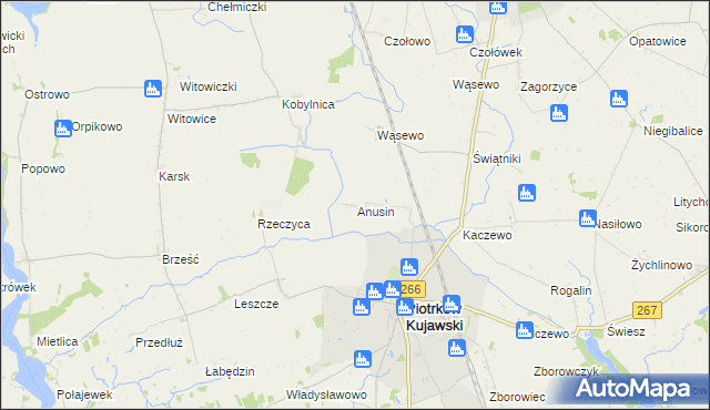 mapa Anusin gmina Piotrków Kujawski, Anusin gmina Piotrków Kujawski na mapie Targeo