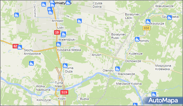 mapa Anusin gmina Siemiatycze, Anusin gmina Siemiatycze na mapie Targeo