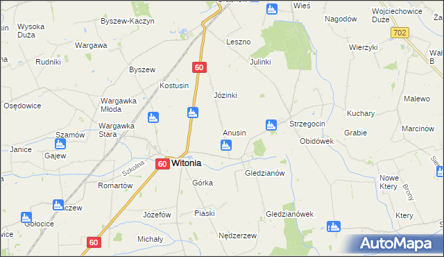 mapa Anusin gmina Witonia, Anusin gmina Witonia na mapie Targeo