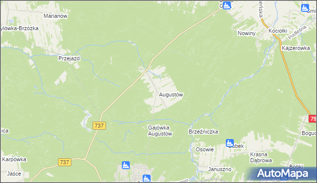 mapa Augustów gmina Pionki, Augustów gmina Pionki na mapie Targeo