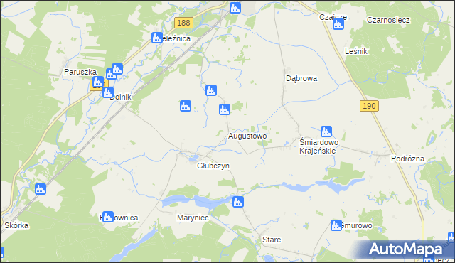 mapa Augustowo gmina Krajenka, Augustowo gmina Krajenka na mapie Targeo
