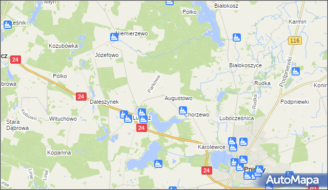 mapa Augustowo gmina Kwilcz, Augustowo gmina Kwilcz na mapie Targeo