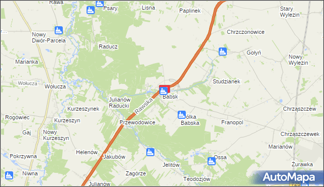 mapa Babsk gmina Biała Rawska, Babsk gmina Biała Rawska na mapie Targeo