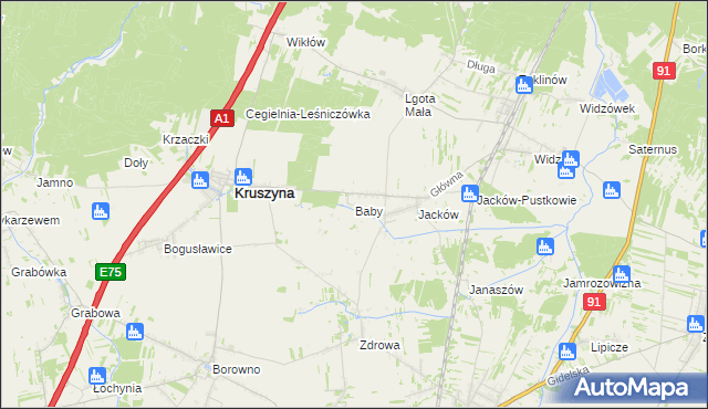 mapa Baby gmina Kruszyna, Baby gmina Kruszyna na mapie Targeo