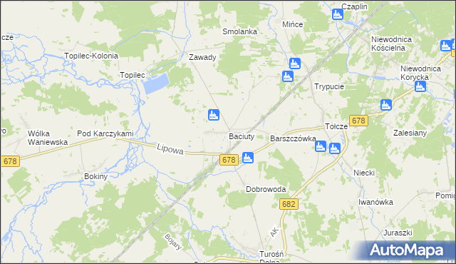mapa Baciuty, Baciuty na mapie Targeo