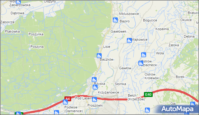 mapa Baczków gmina Bochnia, Baczków gmina Bochnia na mapie Targeo