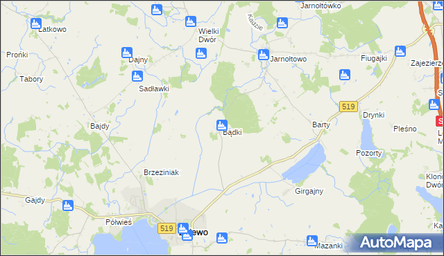 mapa Bądki gmina Zalewo, Bądki gmina Zalewo na mapie Targeo