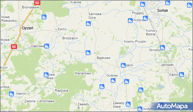 mapa Bądkowo gmina Sońsk, Bądkowo gmina Sońsk na mapie Targeo