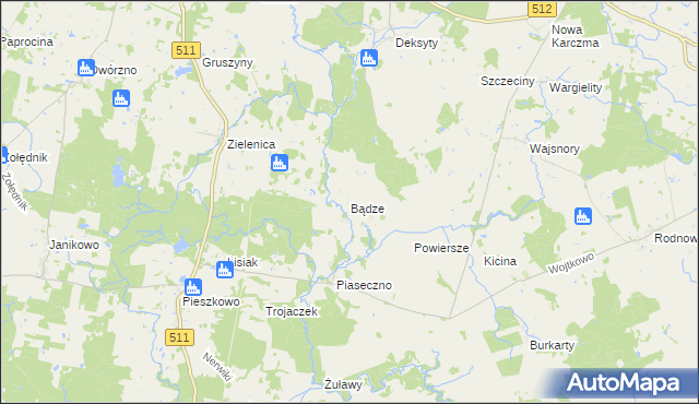 mapa Bądze gmina Górowo Iławeckie, Bądze gmina Górowo Iławeckie na mapie Targeo
