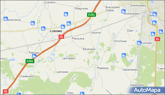 mapa Baranowo gmina Łubowo, Baranowo gmina Łubowo na mapie Targeo