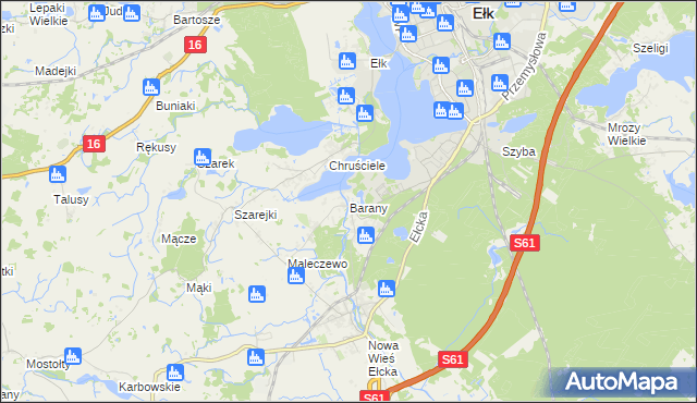 mapa Barany gmina Ełk, Barany gmina Ełk na mapie Targeo