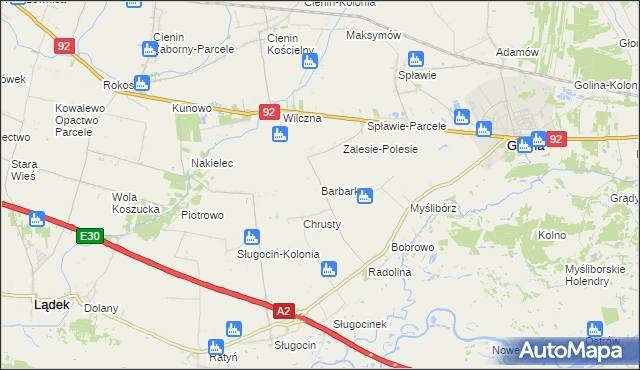 mapa Barbarka gmina Golina, Barbarka gmina Golina na mapie Targeo