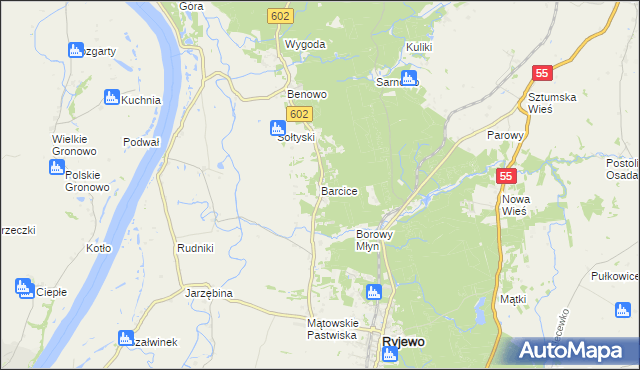 mapa Barcice gmina Ryjewo, Barcice gmina Ryjewo na mapie Targeo