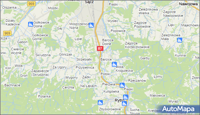 mapa Barcice gmina Stary Sącz, Barcice gmina Stary Sącz na mapie Targeo