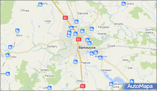 mapa Bartoszyce, Bartoszyce na mapie Targeo
