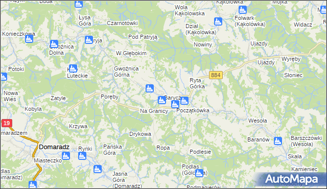 mapa Barycz gmina Domaradz, Barycz gmina Domaradz na mapie Targeo