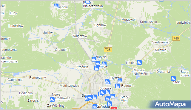 mapa Barycz gmina Końskie, Barycz gmina Końskie na mapie Targeo