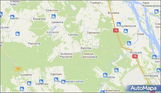 mapa Basinów gmina Magnuszew, Basinów gmina Magnuszew na mapie Targeo