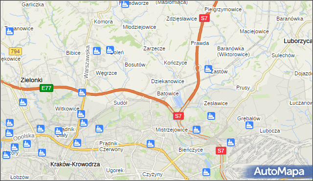 mapa Batowice, Batowice na mapie Targeo