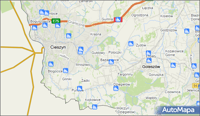 mapa Bażanowice, Bażanowice na mapie Targeo