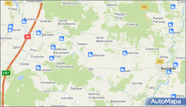 mapa Będków gmina Burzenin, Będków gmina Burzenin na mapie Targeo
