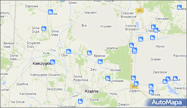 mapa Będków gmina Rząśnia, Będków gmina Rząśnia na mapie Targeo