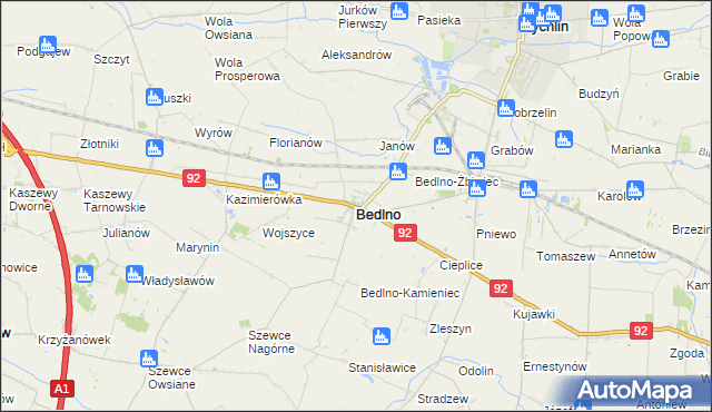 mapa Bedlno powiat kutnowski, Bedlno powiat kutnowski na mapie Targeo
