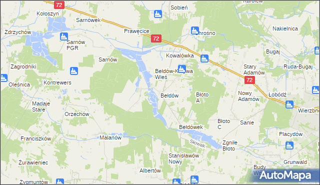 mapa Bełdów, Bełdów na mapie Targeo