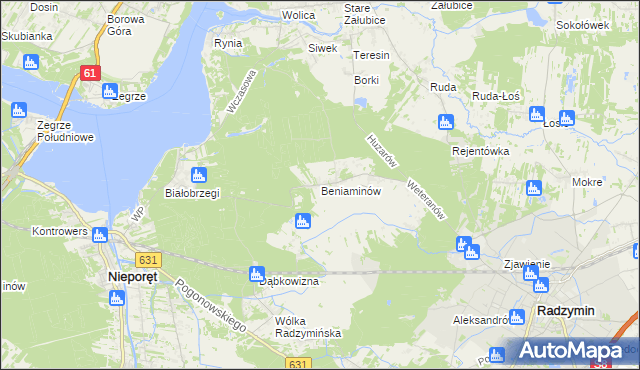 mapa Beniaminów gmina Nieporęt, Beniaminów gmina Nieporęt na mapie Targeo