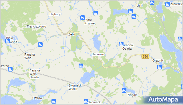 mapa Berkowo gmina Wydminy, Berkowo gmina Wydminy na mapie Targeo