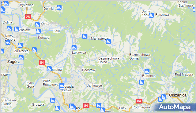 mapa Bezmiechowa Dolna, Bezmiechowa Dolna na mapie Targeo