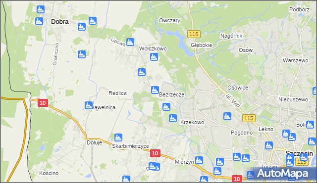 mapa Bezrzecze, Bezrzecze na mapie Targeo