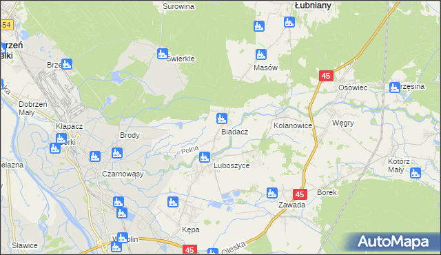 mapa Biadacz gmina Łubniany, Biadacz gmina Łubniany na mapie Targeo