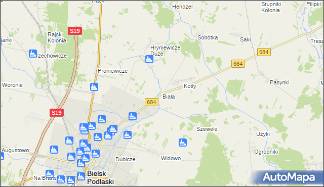 mapa Biała gmina Bielsk Podlaski, Biała gmina Bielsk Podlaski na mapie Targeo