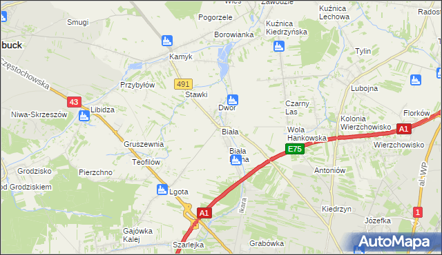 mapa Biała gmina Kłobuck, Biała gmina Kłobuck na mapie Targeo